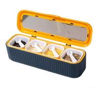 Caja de especias con 4 compartimentos, hermética con cucharas, recipiente transparente para especias para cocina, práctico organizador de especias, ideal para cocinar y hornear, 27,5 x 7,5 x 8 cm