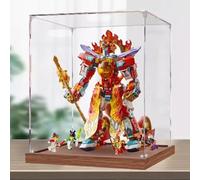 Caja de exhibición acrílica para Lego 80057 Nezha Beacon Mecha, caja de exhibición transparente a prueba de polvo, compatible con kit de construcción Lego 80057 (modelo no incluido) (base de madera de