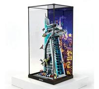 Caja de exhibición de figuras para LE-GO para 76269 para Ma-rvel Ave-ngers Tower acrílico a prueba de polvo fondo pintado caja de almacenamiento (solo vitrina de exhibición) (3 mm)