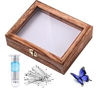 Caja de exhibición de insectos con tapa de cristal acrílico transparente, tablero de espuma EVA y 300 alfileres de insectos para exhibición de muestras (negro carbonizado)