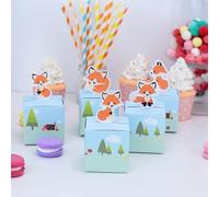 Caja de favores para la fiesta de cumpleaños de los niños 5 piezas Donut Farm Animal Swan Space Candy Bolsas de regalo Jungle Safari Treat Box Baby Shower-zorros 5 piezas, No incluye adhesivo