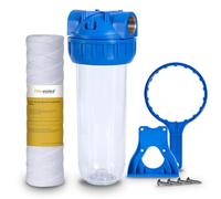 Caja de filtro de 10 pulgadas estándar transparente Botella de filtro de una etapa Orificio de latón 3/4" BSP Adecuado para todos los cartuchos de 2.5" x 10" (Caja+filtro enrollado)