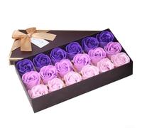 Caja de flores de jabón con 18 rosas para el día de San Valentín, rosas perfumadas hechas a mano de aceite vegetal en rojo, rosa, azul, morado, dorado para mujer (morado)