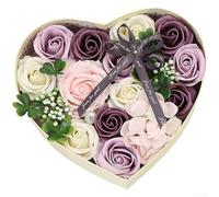 Caja de flores de jabón en forma de corazón | Juego de ramo de rosas artificiales para el día de San Valentín | Día de la Madre | Cumpleaños | Aniversario | Regalo romántico para ella | Decoración de
