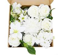 Caja de flores de seda con rosas y lirios para boda, recepción, hogar, sala de estar, oficina, conferencia, espacio, arreglo floral (blanco)