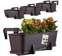 KADAX Macetas de Plástico Imitación Ratán, Maceteros Rectangulares con Platillos y Soportes para Exterior, Jardineras Colgantes (3: Marrón, 60 cm)