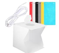 Caja de Fotos LED Plegable 20cm, PP Blanco, 20 LED | USB 5v 1a, Luz 5000k-6000k, Apertura Frontal, Fondos Incluidos
