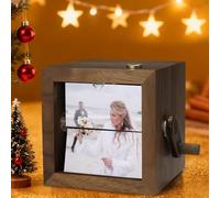 Caja de fotos mecánica giratoria personalizada, caja de fotos con manivela grabada personalizada, caja de fotos personalizada para boda, caja de historia de amor