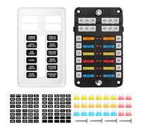 Caja de Fusibles 12 Vías, Porta Fusibles con Cuchilla Negativa, Portafusibles 12V Porta Fusible Coche con Indicador LED y 24 Fusibles para DC 12V / 24V Coche Barco Camión Camper