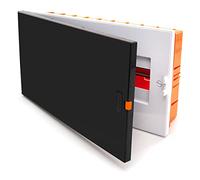 Caja de fusibles, caja de distribución, empotrada, distribuidor pequeño, 18 módulos, 1 fila, carcasa IP40 con nivel de burbuja