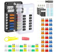 Caja de Fusibles de 12 Circuitos Luz Led, Dc32v 100a | Pbt y PC Cobre Niquelado, 12 Vías para Rv y Barco, Protección contra Salpicaduras y Mantenimiento Rápido