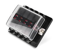 Caja de fusibles de 12 vías para coche, barco o marina (12 V/24 V), con portafusibles de tornillo y tuerca, sin terminales, indicador LED y tapa impermeable. (10 maneras Fuse Holder)