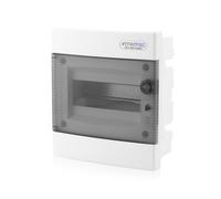 Intratec Caja de Distribución Empotrada 1 Fila - Caja de Distribución IP40 para 8 Módulos con Puerta Transparente y Riel para Instalación Eléctrica Fácil en Casa y Negocios - 232 x 211 x 99mm