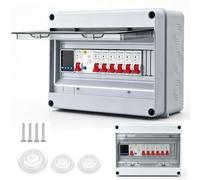 Caja de fusibles IP65 con interruptor FI, distribuidor de 6 vías | Caja de distribución con protección contra sobretensiones, 2 x 32 2 × 16 2 × 6 A, interruptor de distribución de