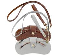Caja de gafas 2pcs Patrón de lichee PU Cuero de cuero Famton de lápidas Boteras con cuello y correa para la muñeca de gafas de sol de forro suave para el almacenamiento de la bolsa al aire libre