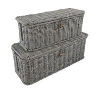 Caja de Gestión de Cables - 2 cajas organizadoras de cables de ratán tejidas a mano, contenedor de extensión, portalámparas para TV, ordenador, enrutador, concentrador USB, organizador de escritorio