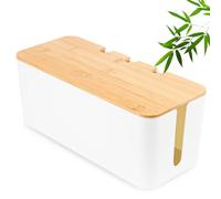 Caja de gestión de cables, caja organizadora de cables con tapa de madera, grande, mediano y pequeño, adaptador de caja de gestión de cables, regletas, caja de ocultar cables, color blanco (M=32 x