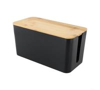 Caja de gestión de cables, caja organizadora de cables con tapa de madera, organizador de cables estilo madera y cubierta para cables de TV, computadora, router, hub USB y regleta de alimentación