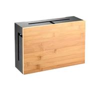 Caja de gestión de Cables de bambú 32×20×11 cm - Tapa magnética - Organizador de Cables con Kit para Montaje en Pared - Caja ocultacables para Escritorio y Zona TV (Black)