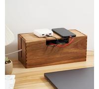 Caja de gestión de cables de madera de acacia, organizador de cables con tapa para regleta de enchufes - Ocultador de cables para TV, escritorio y suelo, oficina, sala de estar, oficina en casa (caja