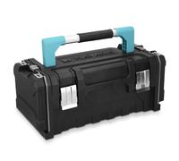 Navaris caja de herramientas de plástico - Organizador con 2 cierres de acero y 2 bandejas extraíbles - Maletín para bricolaje con asa de aluminio