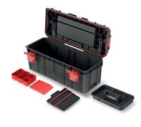 Caja de herramientas con portaherramientas con compartimentos divisorios, mango ergonómico, cierres de sujeción, plástico, 65 x 28 x 31,4 cm