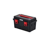 Caja de herramientas con portaherramientas, construcción de pared reforzada, mango ergonómico, cierres de sujeción resistentes, plástico negro-rojo: 445 x 360 x 337 mm.
