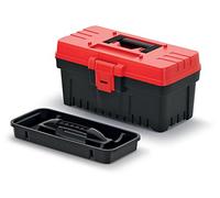 Caja de herramientas con portaherramientas, mango ergonómico, tapa robusta, cierre de pinza ABS (360 x 193 x 186 mm), color negro y rojo