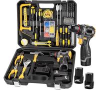 Caja de herramientas con taladro atornillador multifunción inalámbrico de 18 V, caja de herramientas, 120 piezas, juego de herramientas con taladro, para reparación, mantenimiento y trabajo, para