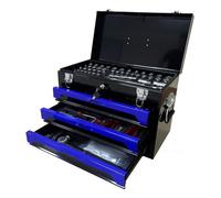 Caja de herramientas de 3 cajones con juego de herramientas, caja de herramientas de metal, organizador portátil con rodamientos de bolas para garaje, taller, mantenimiento, proyectos de reparación,