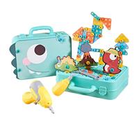 Caja de herramientas para niños pequeños, caja de herramientas Montessori con taladro, 233 piezas/juego de taladros y tornillos divertidos de plástico para niños con tarjeta de dinosaurio, juguete de