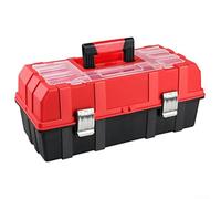 Caja de herramientas plegable de tres pisos con hebilla de doble bloqueo y contenedor de piezas superiores transparentes para una gestión simplificada del inventario en talleres
