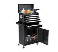 Caja de herramientas portátil resistente con ruedas bloqueables, bandeja extraíble y cajones, caja de almacenamiento negra para el hogar, garaje y proyectos de bricolaje, nizer de herramientas