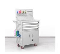 Caja de herramientas rodante con ruedas, armario de almacenamiento de herramientas de metal de 5 cajones, carrito de herramientas con cerradura, caja de herramientas resistente con ruedas (blanco