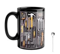 Caja de herramientas, taza con cuchara, taza de café con diseño de herramientas para artesanos, oficina, taller (amarillo)