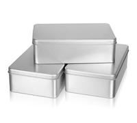 Caja de Hojalata para Galletas, 3 Piezas, Plata, Hojalata | Acabado Fino y Peso Ligero, para Oficina y Fiesta, Formato Pequeño Tapa, Uso para Dulces y Recuerdos