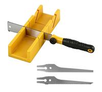 Caja de ingletes con sierra japonesa, plantilla de fermentación con sierra para madera y plástico, resistente, juego de 4 piezas, sierra de mano, ángulo de corte: 45°, 90° y 135°, sierra ingletadora