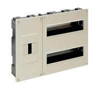 Caja de instalación para empotrar, hasta 24 elementos, 410x270x68mm, color marfil; ideal para distribución eléctrica y conexiones en obra.