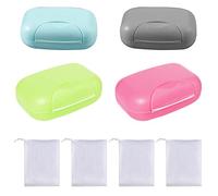 Caja de jabón portátil de 4 Piezas y Bolsa de Malla de Caja de jabón de 4 Piezas, Caja de jabón Impermeable a Prueba de Fugas con Tapa para el hogar, baño, Senderismo, Camping (Grande)