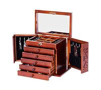 Caja de joyas de madera, Organizador De Joyero Madera Con Espejo Cajón 6 Capas Cerradura Completa Marrón 31x19.5x25cm