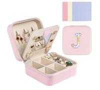 Caja de joyas de viaje Ghope con espejo, pequeño estuche de joyas de viaje con iniciales, joyero portátil, joyero de viaje, joyero para damas y niñas, regalo
