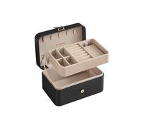 SONGMICS Colección GISELLA - Caja Joyero de Viaje, Caja de Joyas Pequeña, Navidad, 2 Niveles, Joyero Portátil, para Accesorios Grandes, Idea de Regalo, 11,6 x 16 x 7,5 cm, Negro Tinta JBC166B01