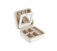 SONGMICS Caja Joyero de Viaje, Navidad, Caja de Joyas Pequeña, Joyero Portátil, con Espejo, Cremallera, Revestimiento PU, 11,4 x 11,4 x 5,5 cm, Idea de Regalo, Blanco Nube JBC146BEV2