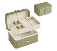 SONGMICS Caja Joyero de Viaje, 2 Niveles, 11,6 x 16 x 7,5 cm | Caja de Joyas Pequeña Portátil, para Accesorios Grandes, Navidad, Idea de Regalo, Verde Laurel, GISELLA Colección JBC166C02