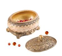 Caja de joyería clásica, diseño vintage pequeño ovalado, diseño de oro rosario, decoración de boda, collar, anillo de almacenamiento, 6.2x4.7x4.3in, elegante Home Display