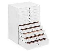 SONGMICS Caja joyero, para joyas XXL, Almacenamiento de belleza 10 cajones, Organizador con bandejas, forro de terciopelo, estilo nórdico escandinavo, Blanco JBC10W, 40x39x20.5cm