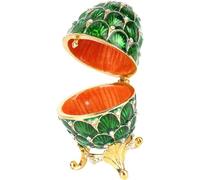 Caja de joyería de huevo Caja de anillo de diamantes de imitación de huevo Pendientes de huevo de primavera Contenedor Soporte de almacenamiento de huevos de Pascua Huevo de Pascua esmaltado La decora