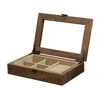 Caja de joyería Organizador de joyería de joyería 2 en 1 Caja de exhibición de joyería retro de madera maciza con organizador de tapa de vidrio transparente y caja de anillo. Almacenamiento de joyas