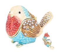 Caja de joyería para pájaros, caja de anillo de metal con diamantes de imitación vintage con tapa, de baratija antipérdida con forma de pájaro lindo para mujeres y niñas, pequeña, joyería de ani