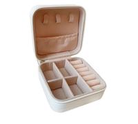 Caja de joyería portátil, caja almacenamiento pendientes y anillos exquisitos, bolsa viaje, estuche gran capacidad Para Joyas(White)